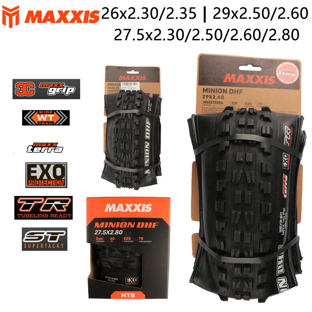 MAXXIS MINION DHF Mountain Downhill Pneus de Bicicleta 26x2.3/2.35/2.5 27.5x2.3/2.5/2.6/2.8 29x2.5/2.6 Tubeless Mountain Bike Pneu