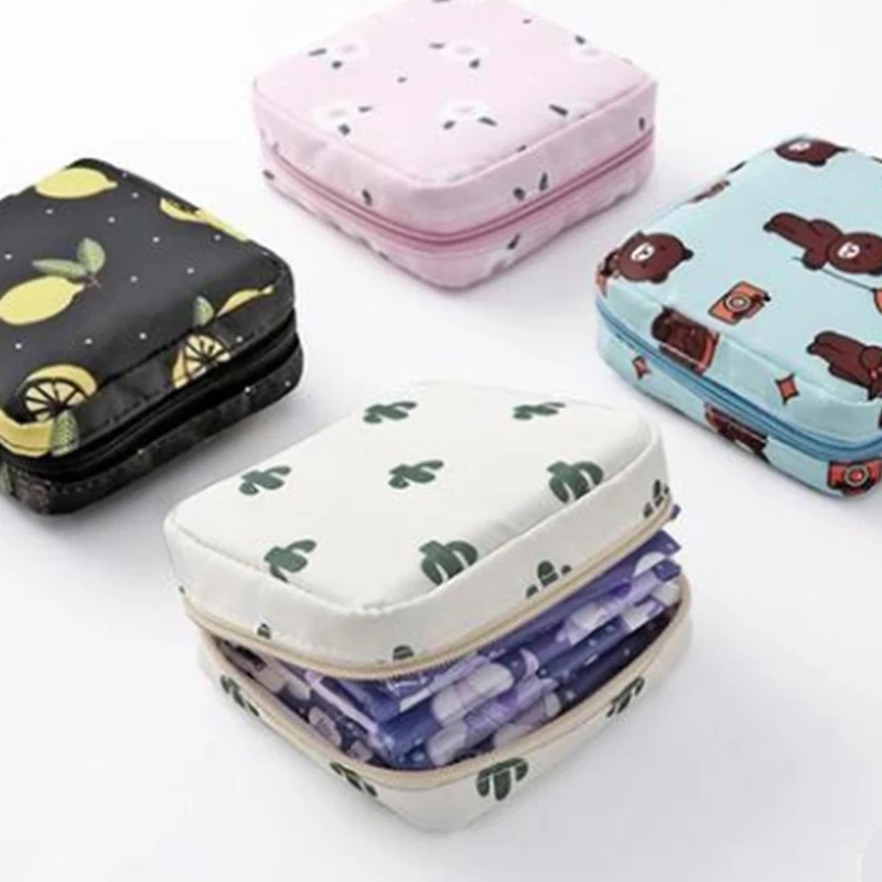 

Women Small Cosmetic Bag Set Zipper Girls Mini Sanitary Napkins Makeup Lipstick Bags Travel Earphone Coin Organizer Pouch Bags