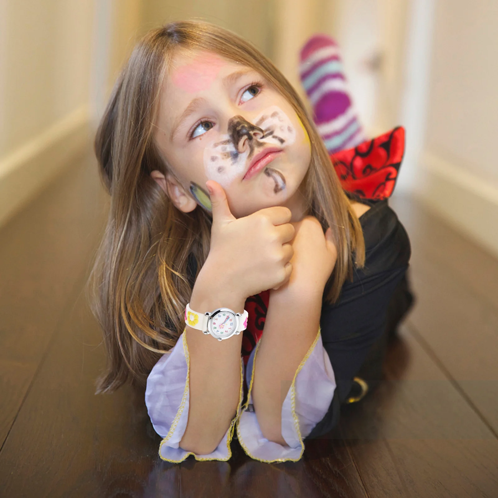 

Lovely Kids Watch Cartoon Flower Pattern Silicone Band Adjustable Clear Numbers Transparent Dial Children Wristwatch Holiday