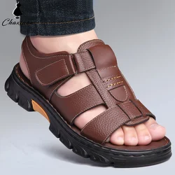Summer Men's Roman Sandals Platform Soft PU Men's Slippers Peep Toe Non-slip Men Travel Beach Shoes Outdoor Hollow Out