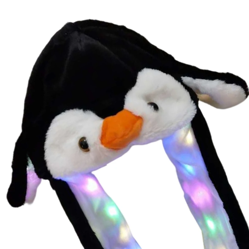 Sombrero de pingüino con orejeras flexibles Led para niños, gorro de orejas móviles, orejeras brillantes