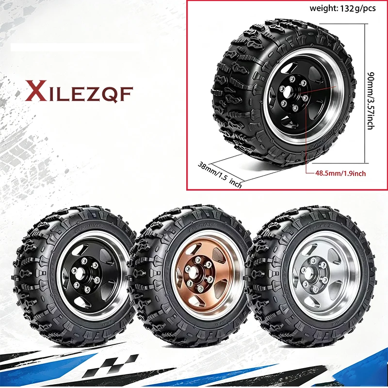 XILEZQF 4pcs 90mm Metal Deep Dish Beadlock Wheel Rims for 1/10 RC Crawler Car Compatible with MJX H12Y SCX10 TRX4 1.9' Tire Set