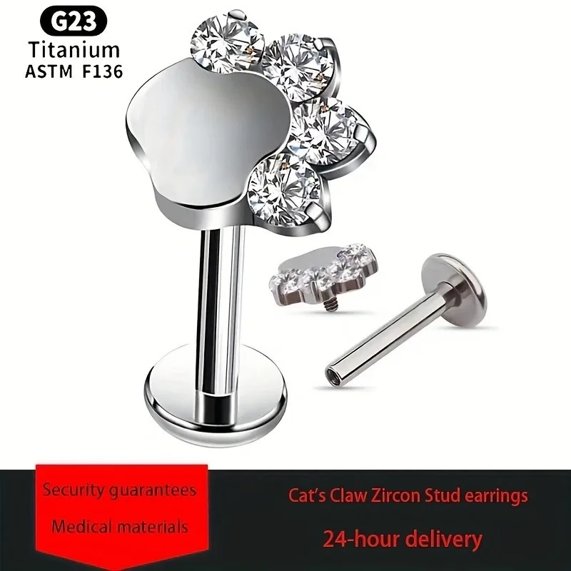 G23 Titanium Blaze Shape Zircon Shape Top Labret Lip Stud PIERC Ear Cartilage Tragus Helix Piercing ear studs Jewelry Wholesale