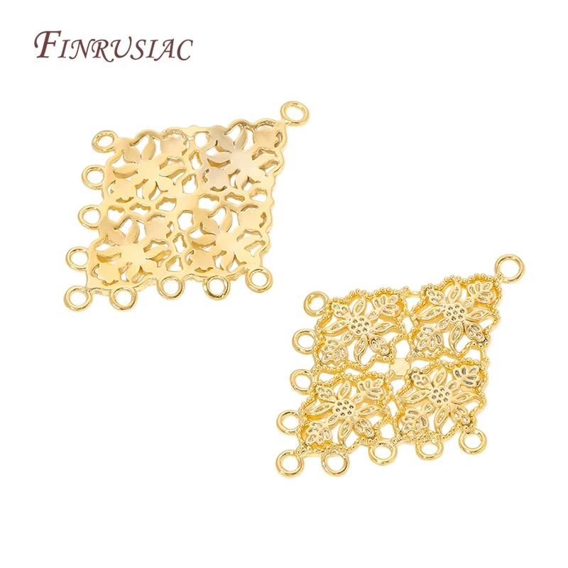Conectores de latón chapado en oro de 18 quilates para pendientes, dijes con forma de diamante y múltiples bucles para la fabricación de joyas DIY.