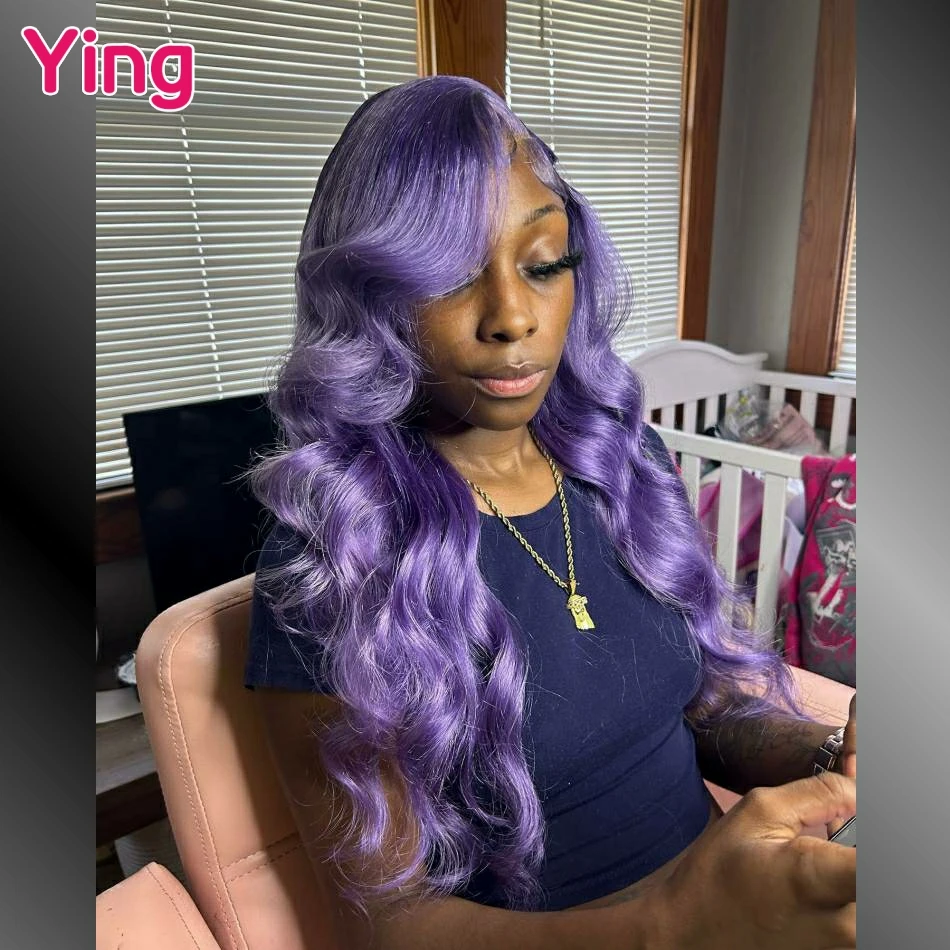 Lavender Purple Colored 220% Body Wave 13x6 Lace Frontal Wigs Human Hair High Density PrePlucked Brazilian 5x5 Lace Closure Wig