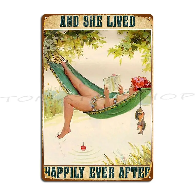 Vintage Reading And She Lived Happily Ever After Metal Plaque Poster Cinema Wall Plaque Bar Pub Designs Tin Sign Poster