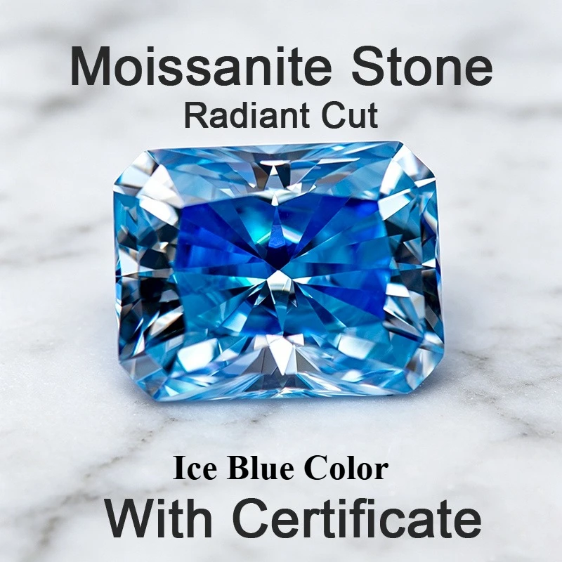 Moissanit-Stein im Radiant-Schliff, Eisblau, Laborgezüchteter Edelstein für DIY-Ringe, Halsketten, Ohrringe, Hauptmaterialien mit Zertifikat – Detail 1