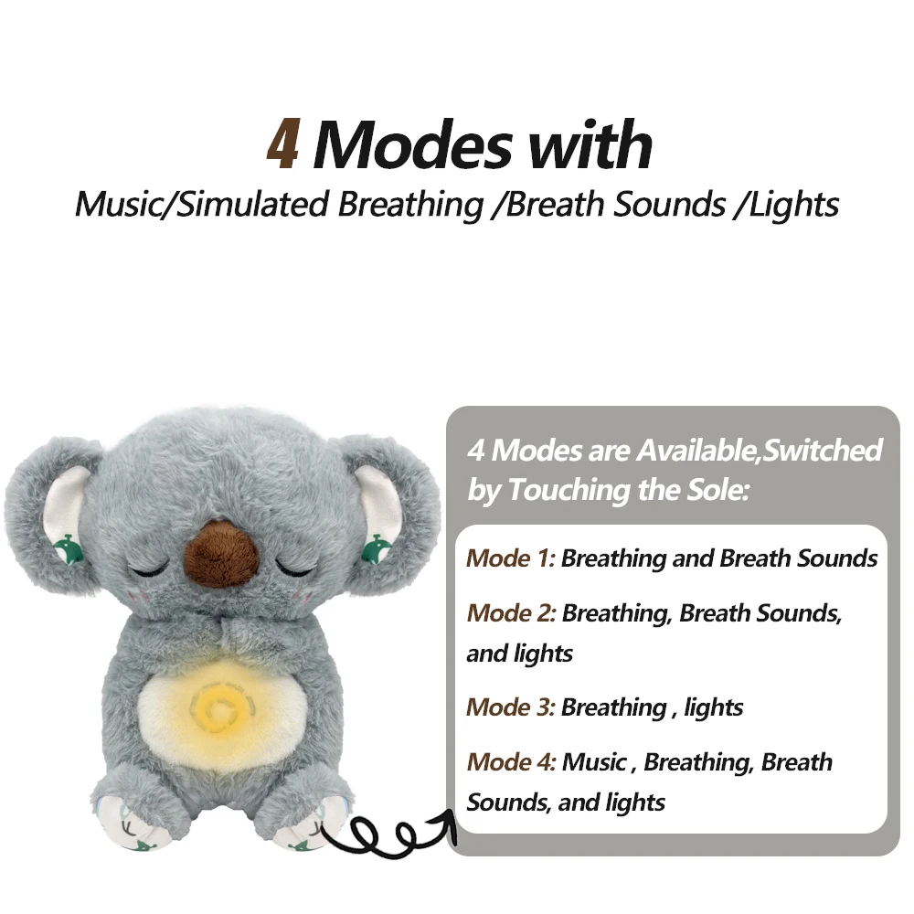 Baby Breathing Bear Baby Soothing Otter Plush Doll Toy Baby Kids Soothing Music Sleeping Companion Sound and Light Doll Toy Gift