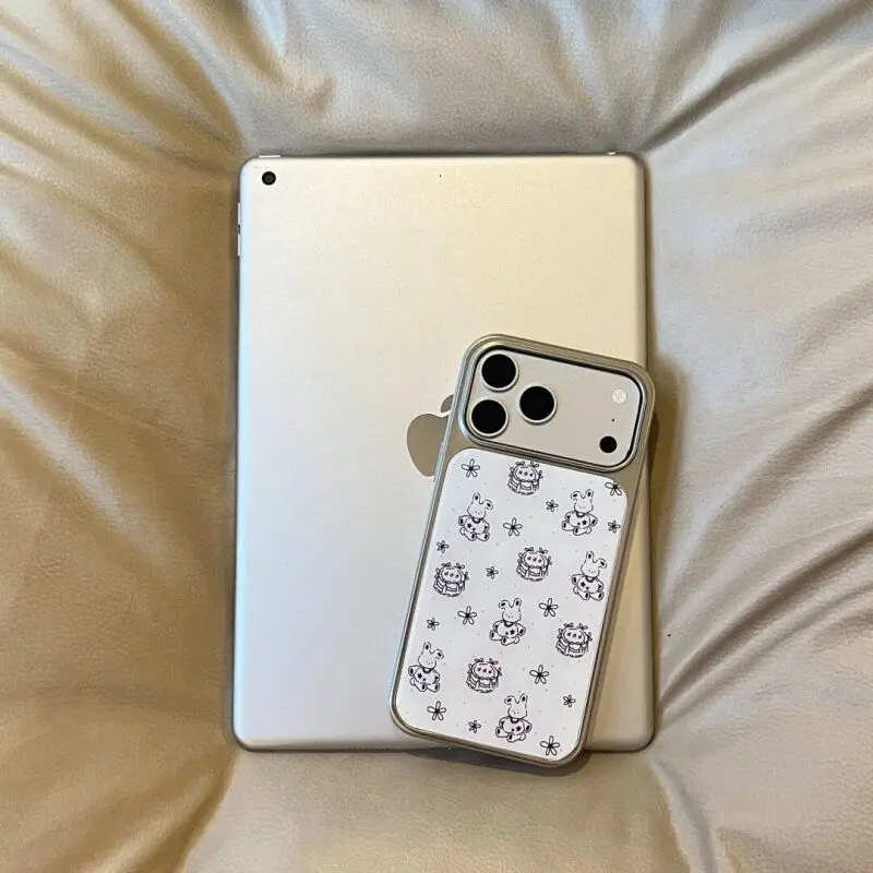 Coque de téléphone mate à bord argenté avec illustration de lapin mignon style dessin animé Ins pour iPhone 18 16 17 AIR 13 12 11 Pro Max 15 14 Plus Y2k
