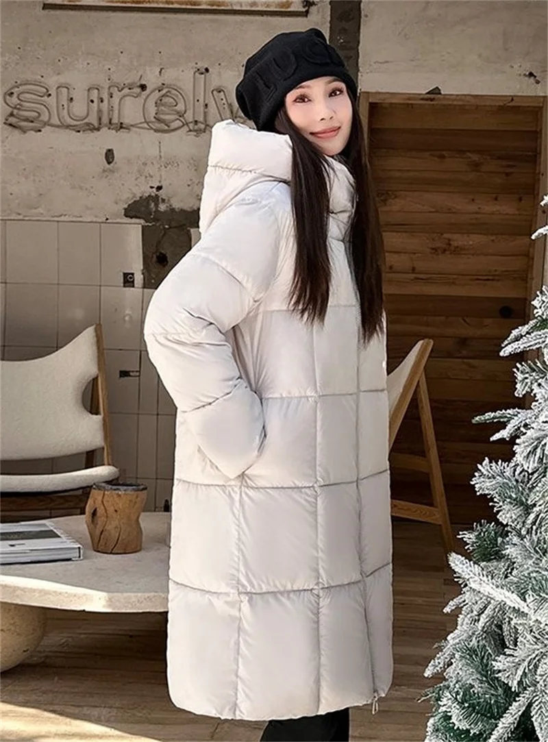 Parkas largas con capucha para mujer, abrigo grueso de algodón acolchado a prueba de viento, ropa de nieve suelta informal, Invierno