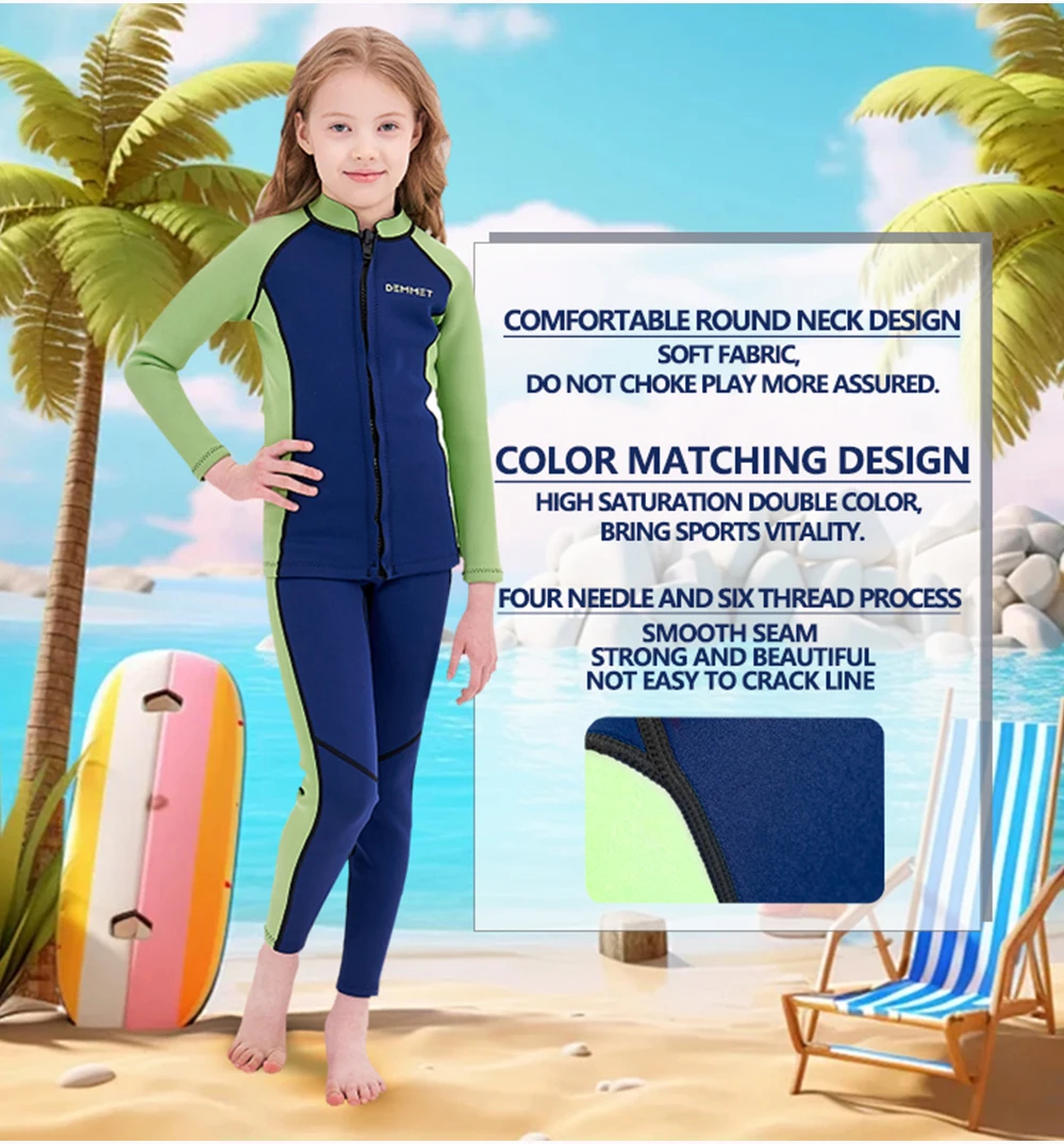 New Kids Wetsuit Neoprene 1.5mm/3mm Boys and Girls Thick Warm Scuba Diving Suit Underwater Free-diving Split Long Sleeve