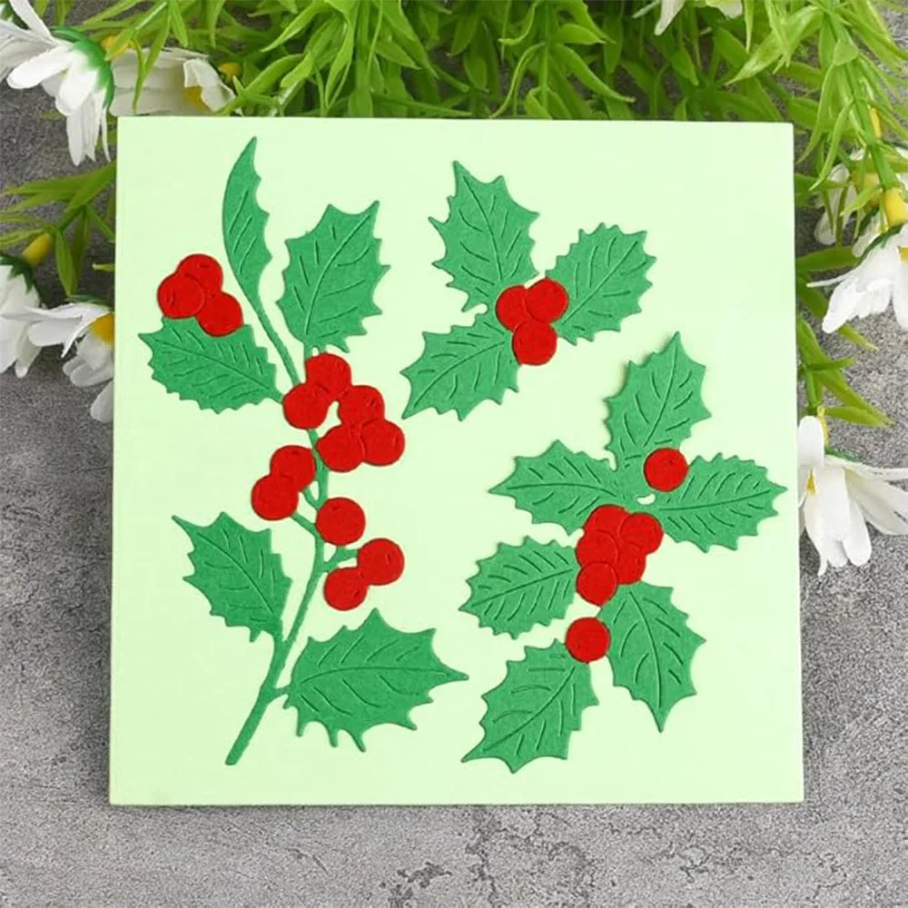 Weihnachtliche Stechpalmenblätter und Beerenzweig Metall-Stanzformen für DIY Scrapbooking Karten Prägung Bastelarbeiten – Detail 4