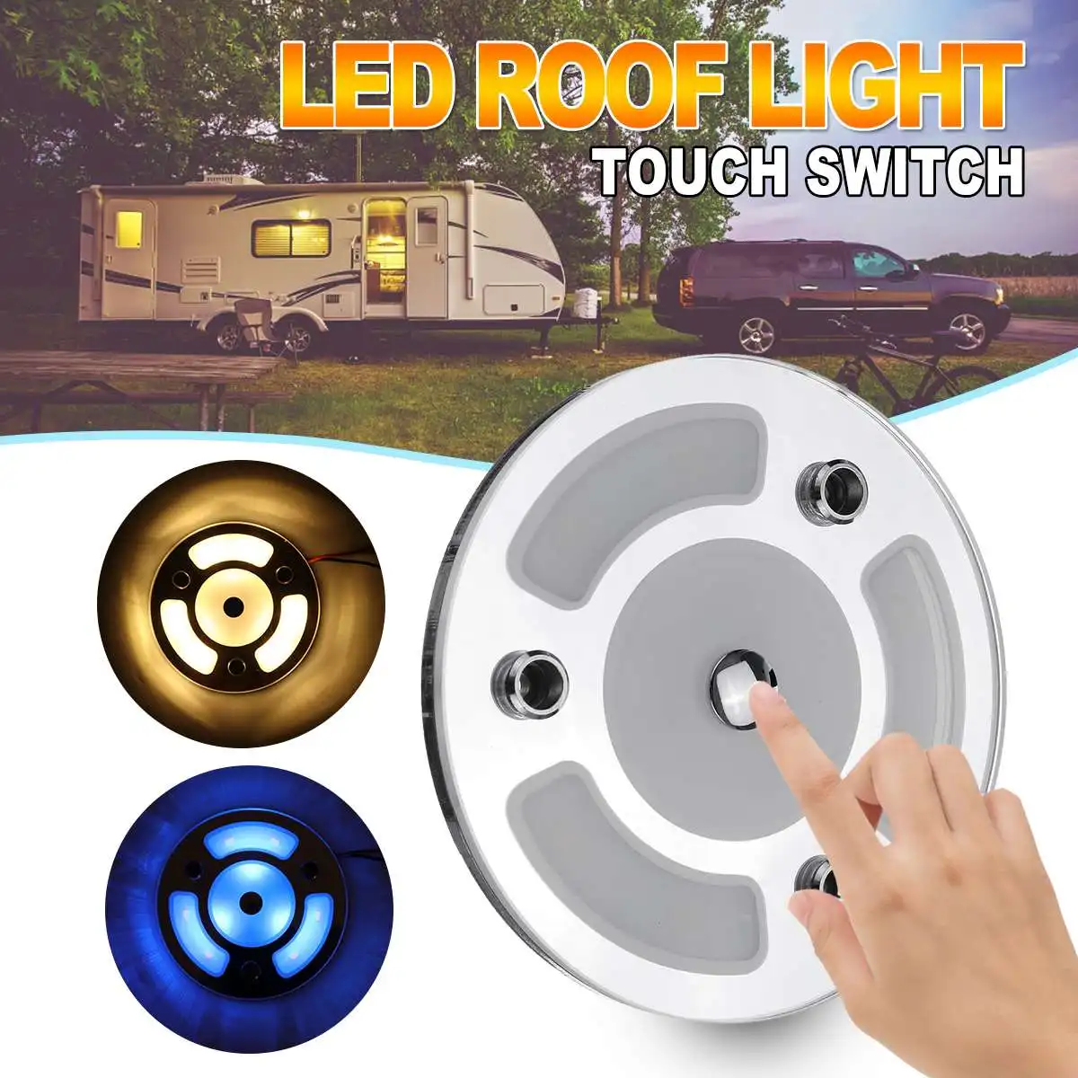 Dual Blue/White/Warm Touch Dimmer LED Lamp 12-30V DC LED Circular Roof Ceiling Light Caravan RV Motorhome Marine 3000k