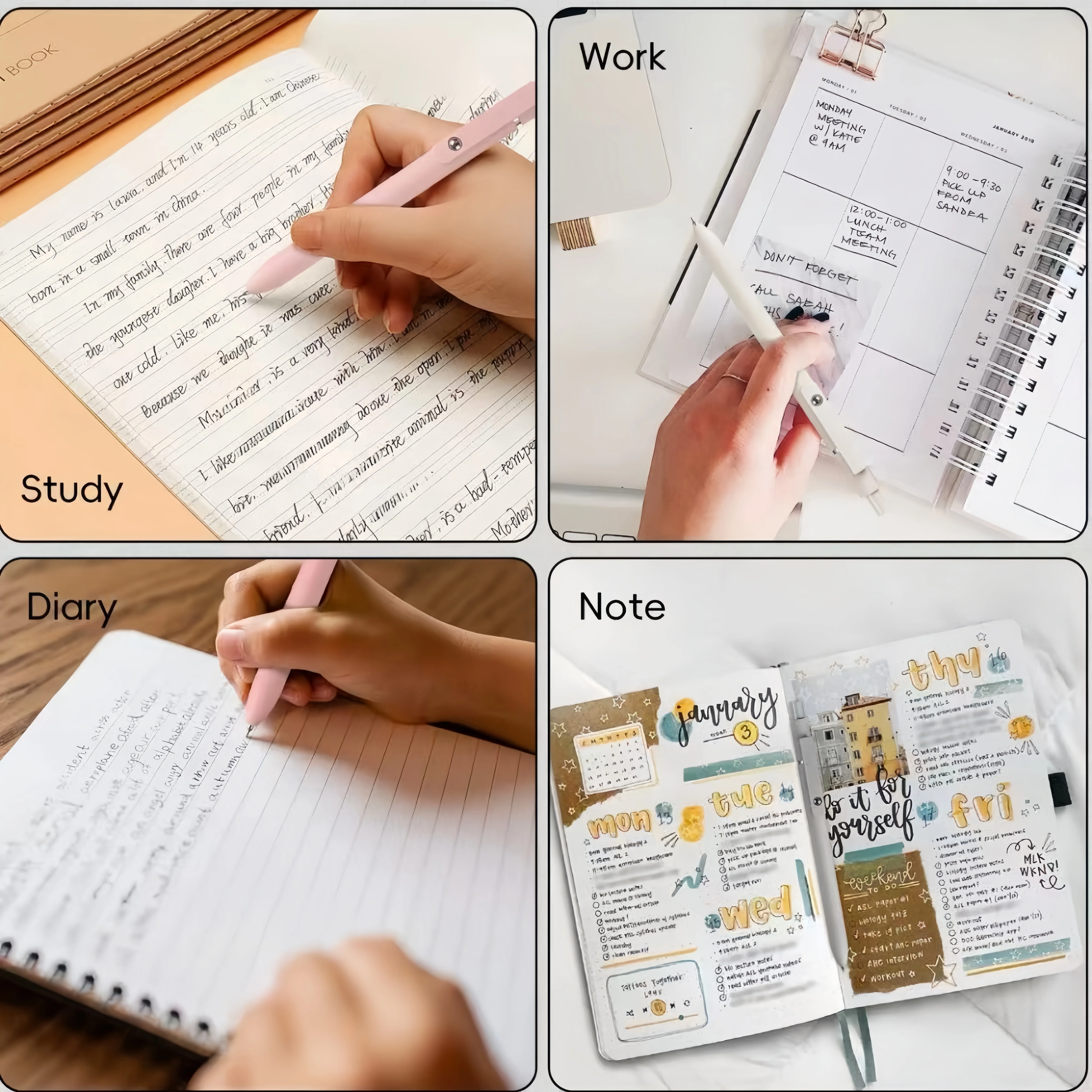 ZENWYTH QUICK NOTE 4-Color Pens INS Style No-Residue Clip Silent Click Anti-Broken Ink Gel Pen Note-Taking Exam Study Supplies