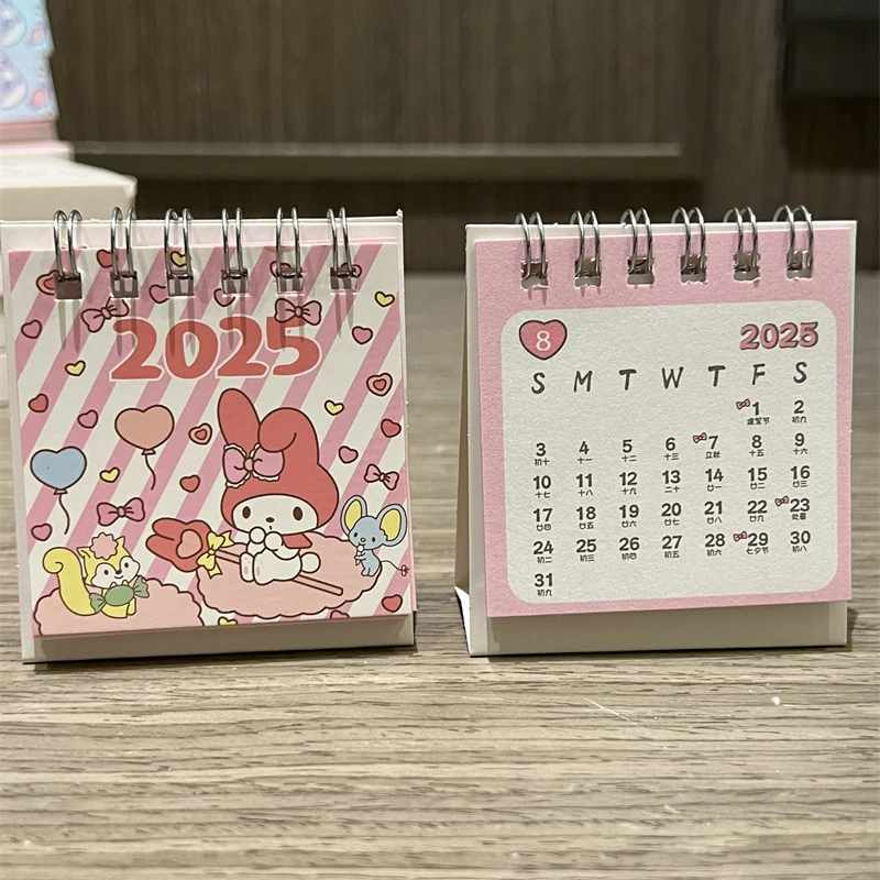 2025 Sanrio Hello Kitty Calendars Standing Desktop Mini Office Monthly Table Calendars Stand Portable Up Calendar Office Decor