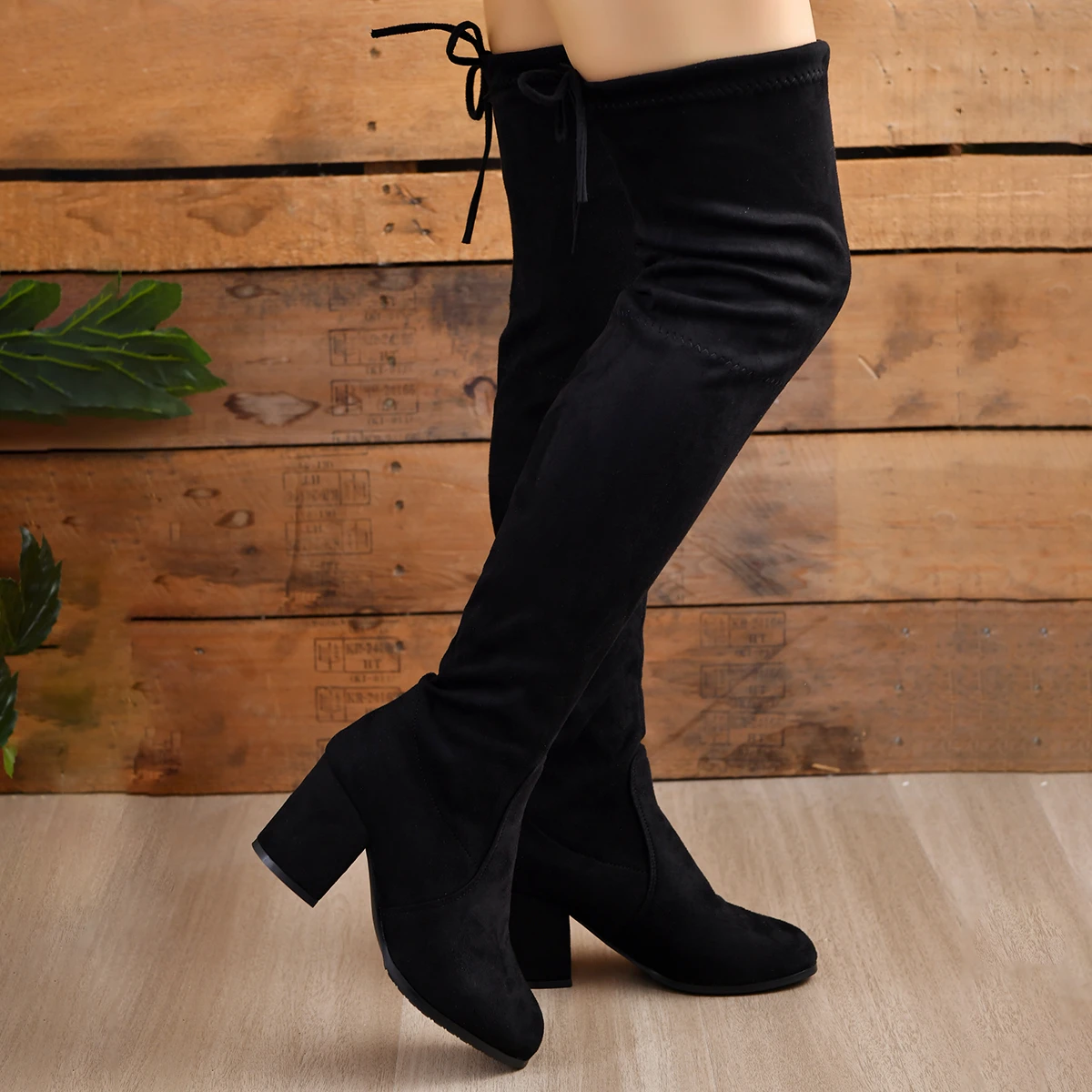 2024 New Spring Autumn Fashion High Quality Women's Boots Solid Color Round Toe Suede Medium Heel Lace Up Women's Boots