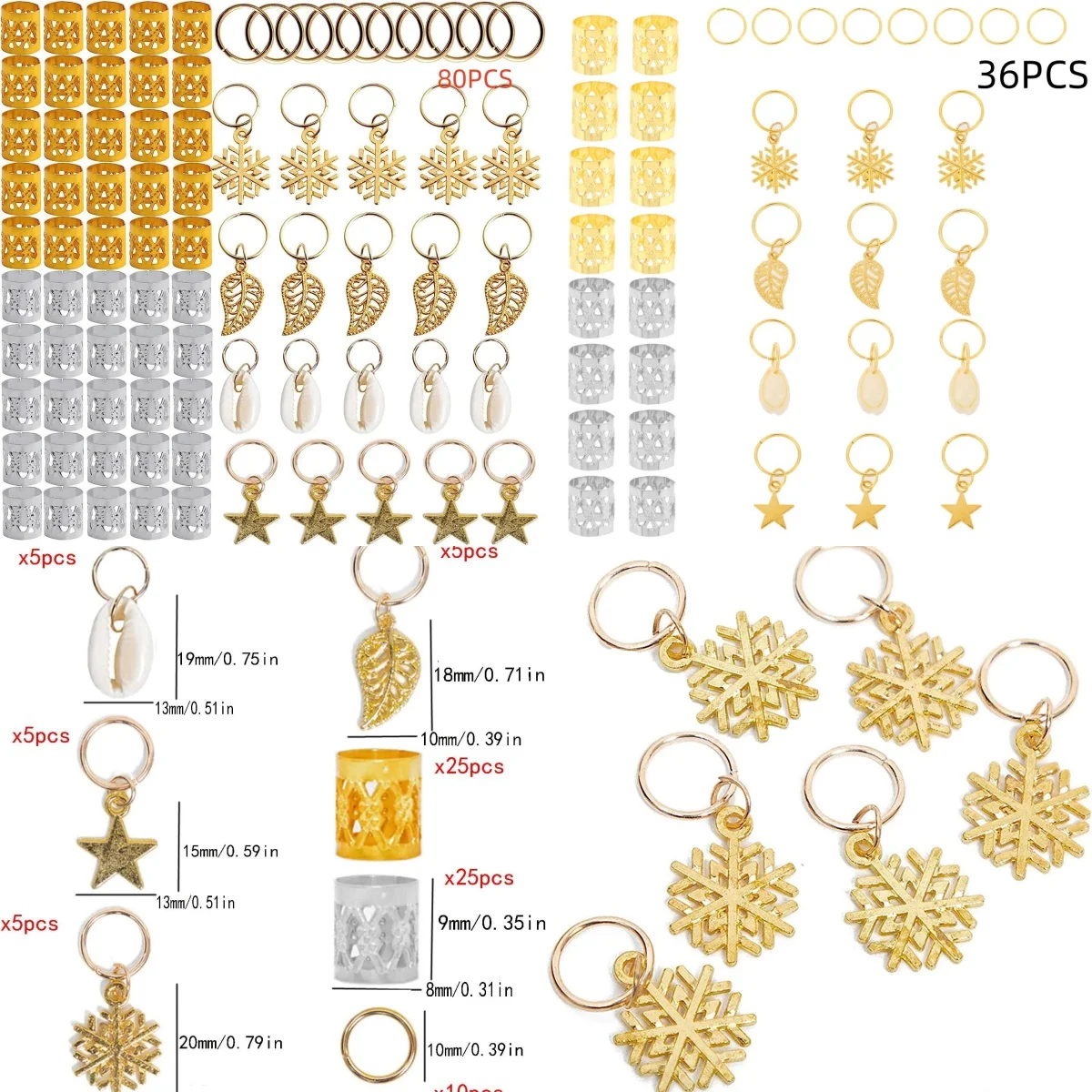 

36/80 Pcs Alloy Hair Jewelry Set Non-Piercing Ear Clips Metal Braid Cuffs for Braids And Dreadlocks Hair Accessory
