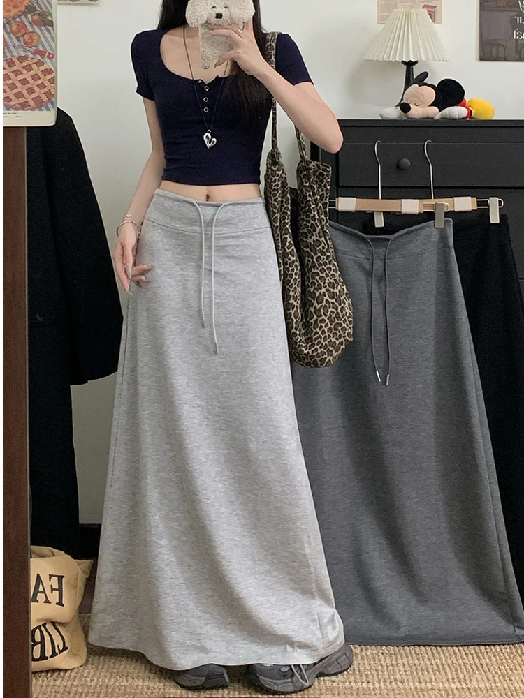 女性の Dstring 弾性 Ba スプリットシックな秋の新しい Sle スリミングスカートティーン向けレトロハイウエスト A ラインスカート