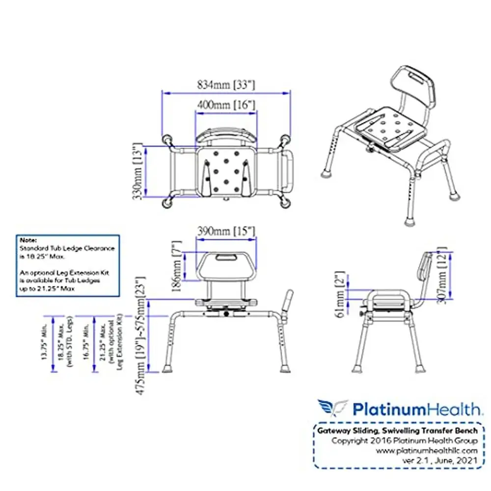 Premium Swivel Sliding Bath Transfer Bench with Padded Seat Shower Chair Tub Tool-Less Assembly Adjustable Height Hi-View Blue