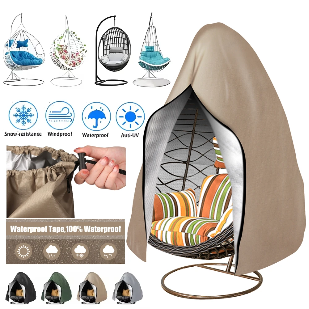 

Водонепроницаемый подвесной чехол для стула-яйца для патио, ветрозащитный чехол для стула-качалки-яйца, чехол для стула-яйца с застежкой-молнией и регулируемым шнуром