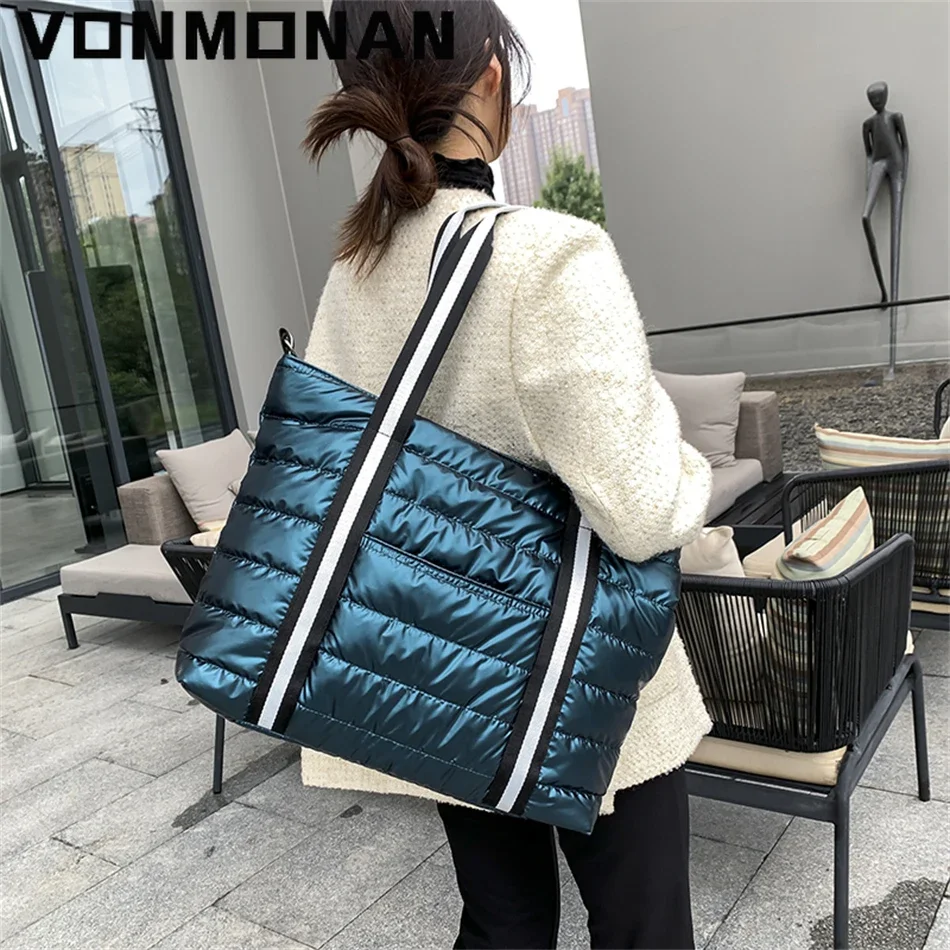 New Quilted Tote Bag Padded with Down Cotton Women Shoulder Bag 2021 Winter Trend Padding Handbag Purses Shopper Tote Bag