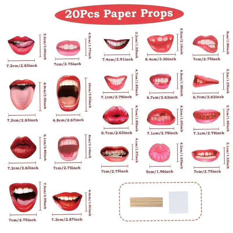 20 Stück lustige Lippen-Mund-Fotobooth-Requisiten, lustige Mund-Selfie-Requisiten, Party, Geburtstag, Hochzeit, Halloween, Partyzubehör, Dekoration – Detail 6