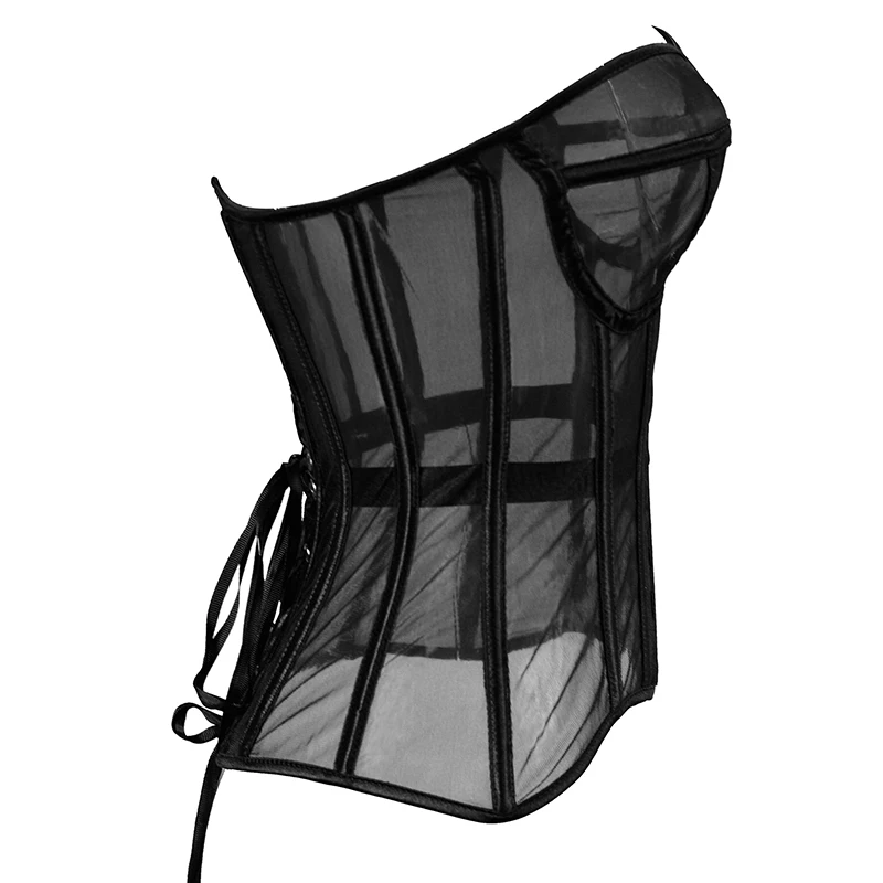 Women summer breathable mesh corset Sexy Mesh Bustier Corset Vintage Strapless Lace-Up Overbust Waist Trainer Cincher Bra Corset