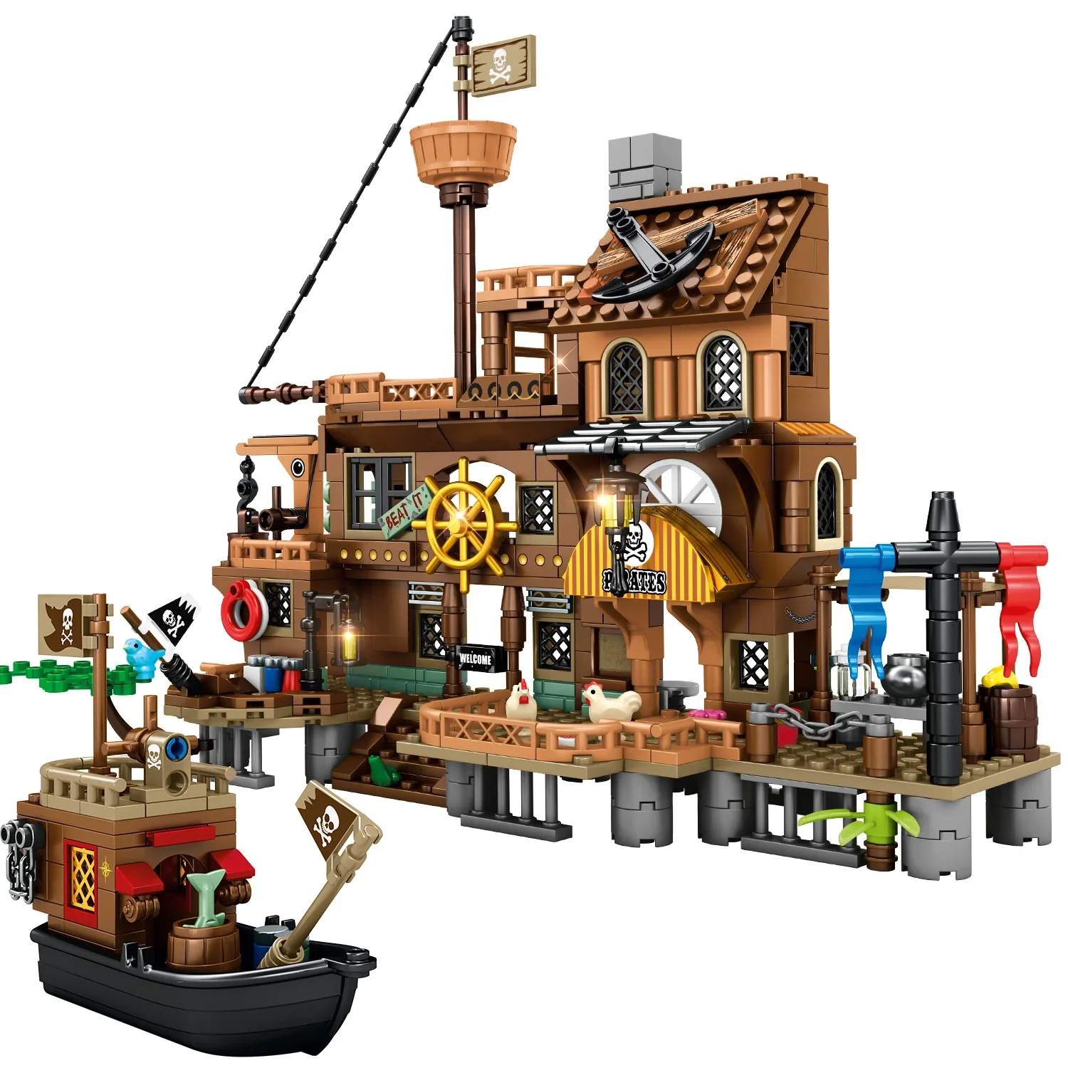 Island Storm Building Blocks Set Rebuild and Display Medieval Pirate's Island House and Pirate Ship Christmas Gifts Toys 675PCS