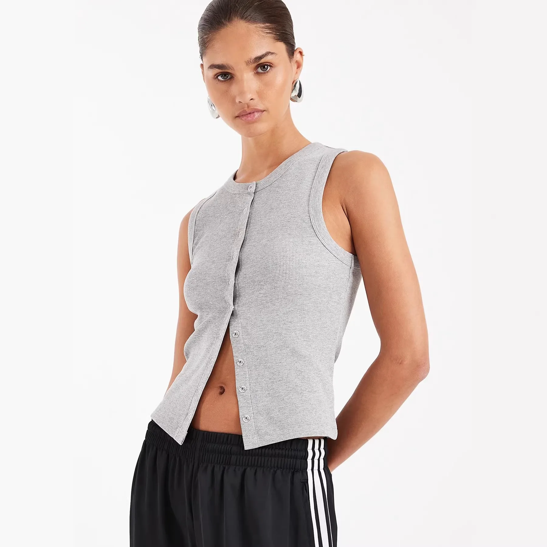 Sleeveless Fitted Top Straight Cut Elegant and Graceful with Button Detail Tank Top Daily Streetwear Commute Wear for Women