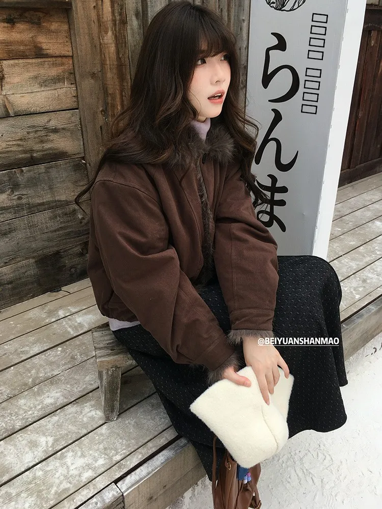 

Зимняя женская хлопковая куртка VOUSALME с меховым воротником, свободного кроя, повседневная, теплая, в стиле ретро, с элементами комбинированного дизайна