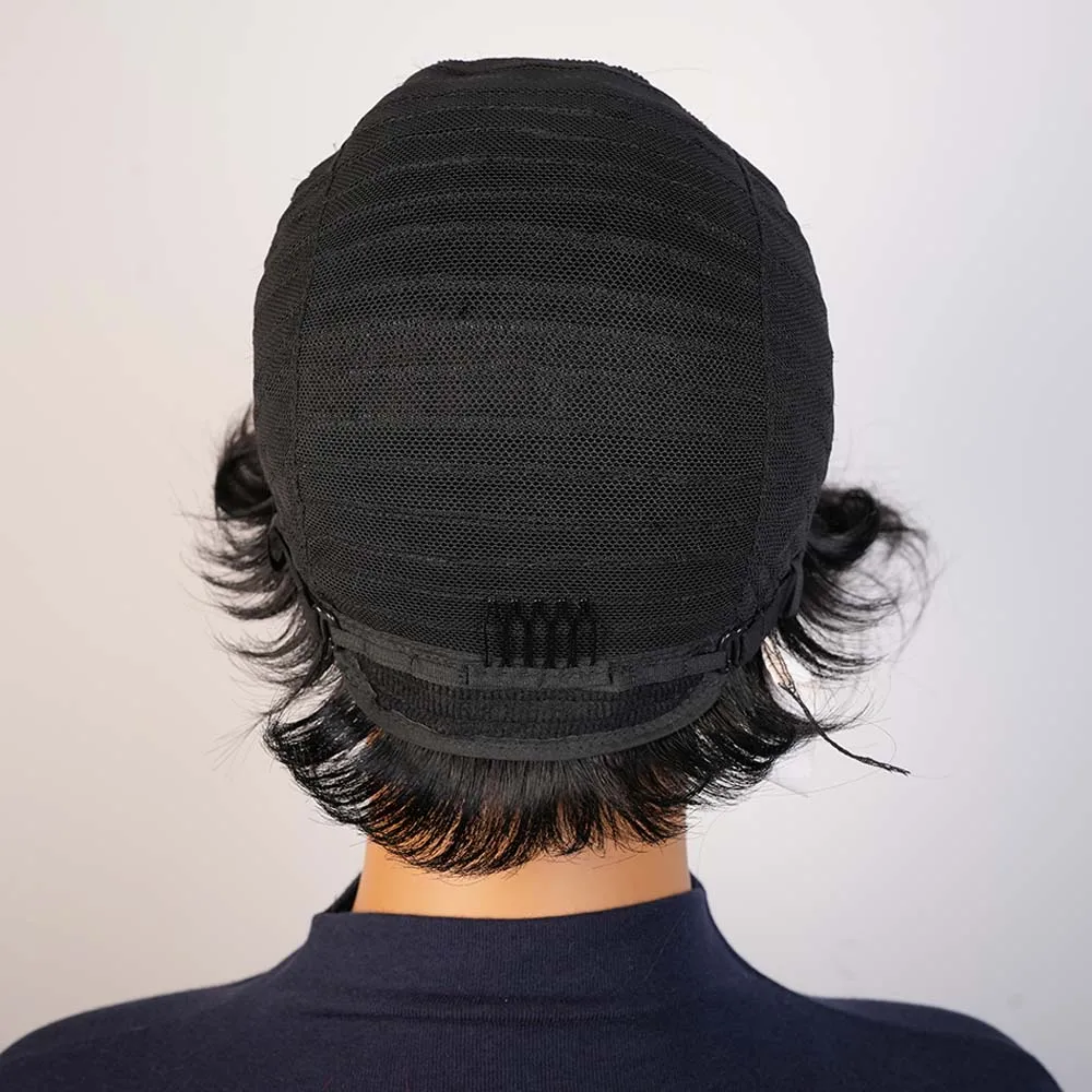 Блондинка с бликами, многослойный короткий парик пикси для чернокожих женщин, прямые человеческие волосы, полностью машинное производство, парик Боб с челкой