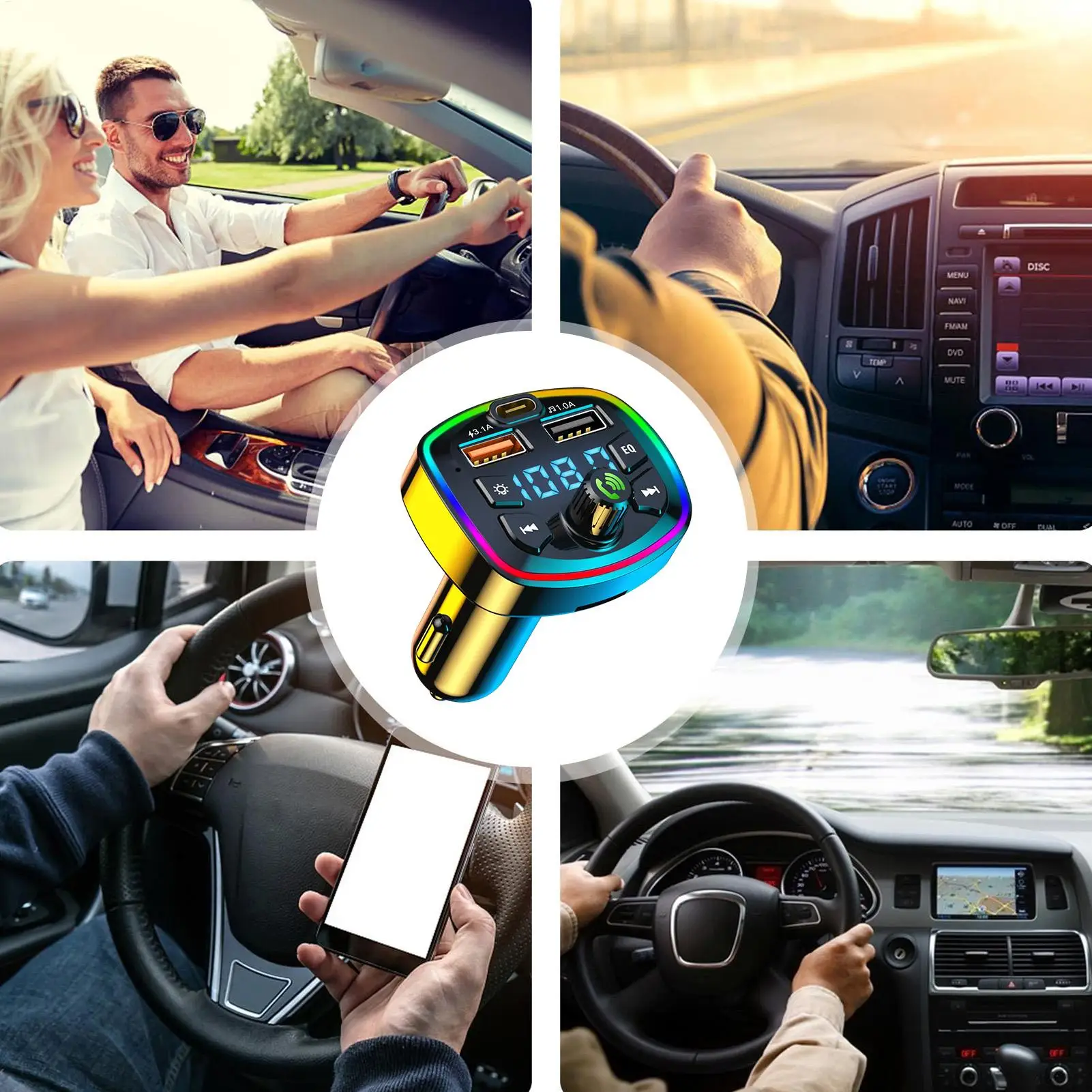 Wireless Transmitter For Car LED Display Adapter 2-Port Fast Charging Wireless Radio Receiver For Auto Music Phone PC Road Trip