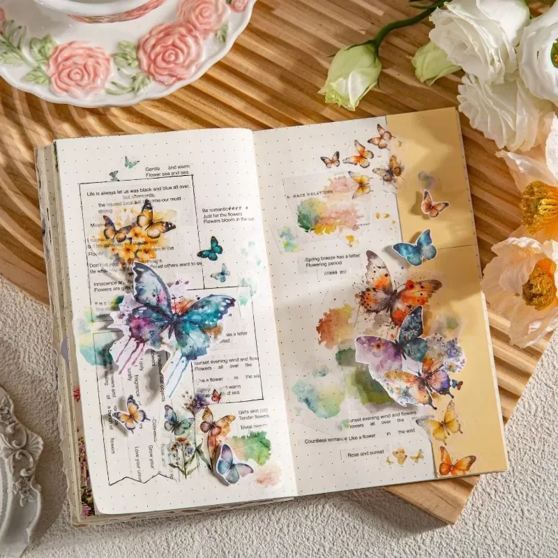 عبوة ملصقات لصبغ الفراشة ، كولاج مزهر ، لوازم مواد ، قصاصات يدوية الصنع ، كتاب كتابة كتيب القصاصات ،-75x50 ، زهرة: 20