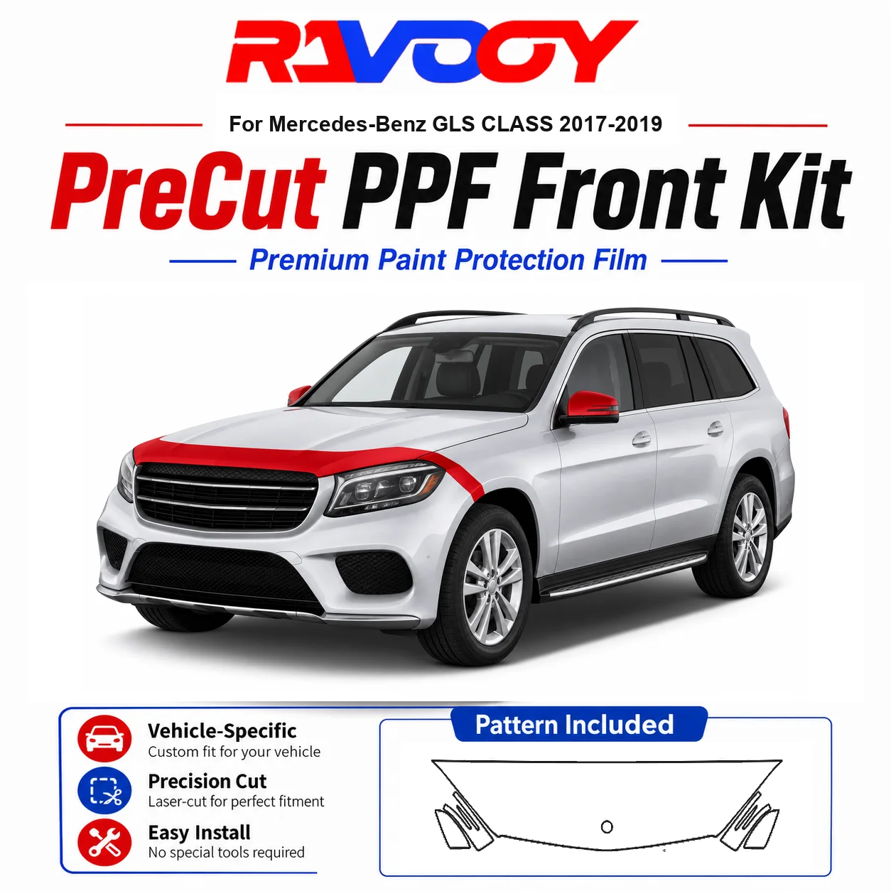

8.5mil TPU Precut PPF Kit For Mercedes-Benz GLS CLASS 2017-2019 - Hood, Fenders & Mirror Set - Self-Healing Clear Bra Film