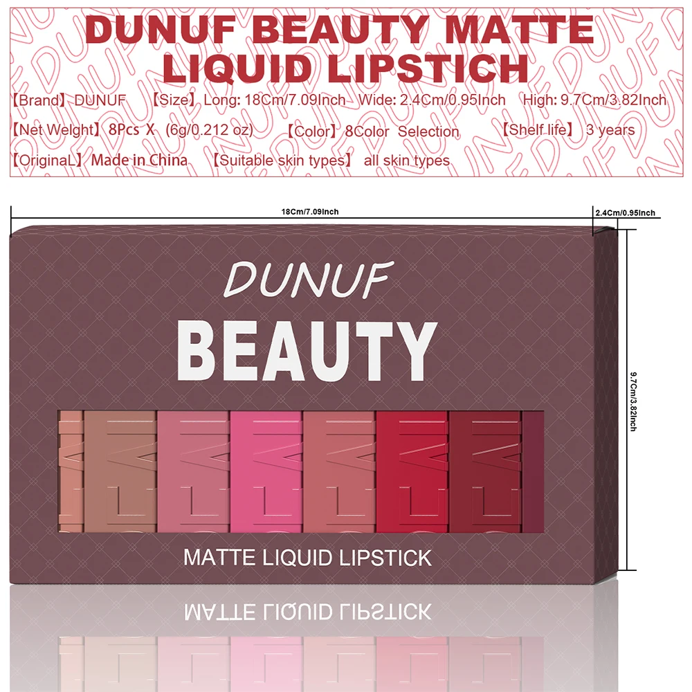 8 個のリキッドマットリップスティックベルベットマット女性用メイクアップ、長持ちする防水ノンスティックカップ非退色リップグロス、防水性