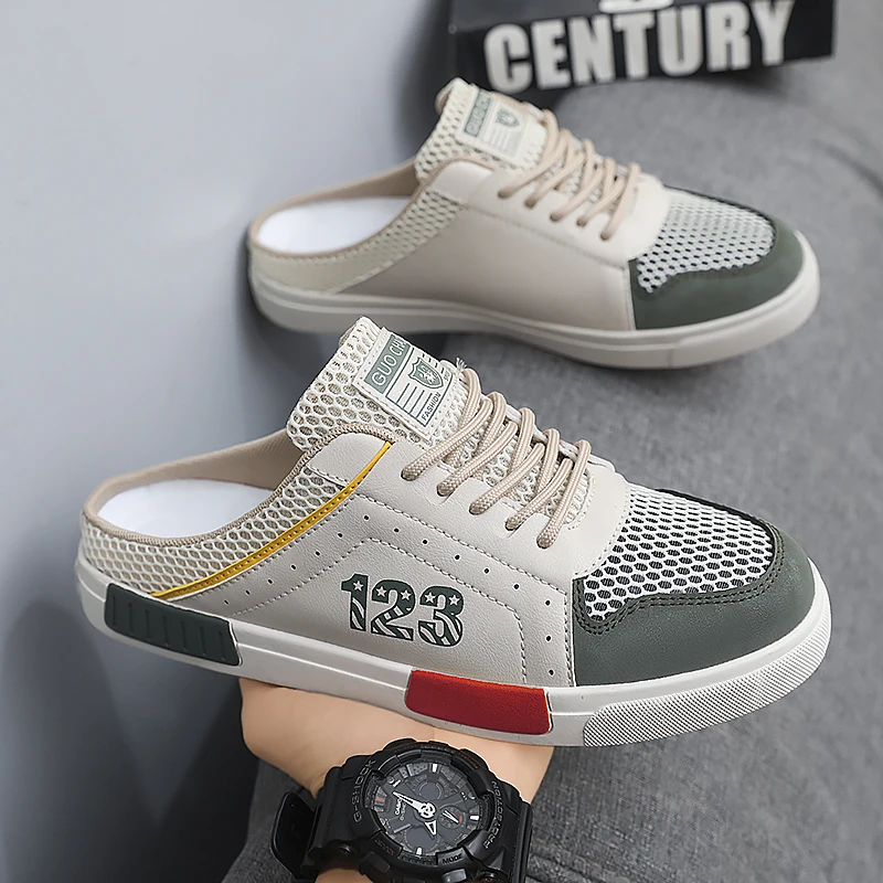 

Plus-size Sandals 2026 Summer New Men's Breathable Mesh Slippers Lightweight Breathable Outdoor Casual Half Slippers for Men