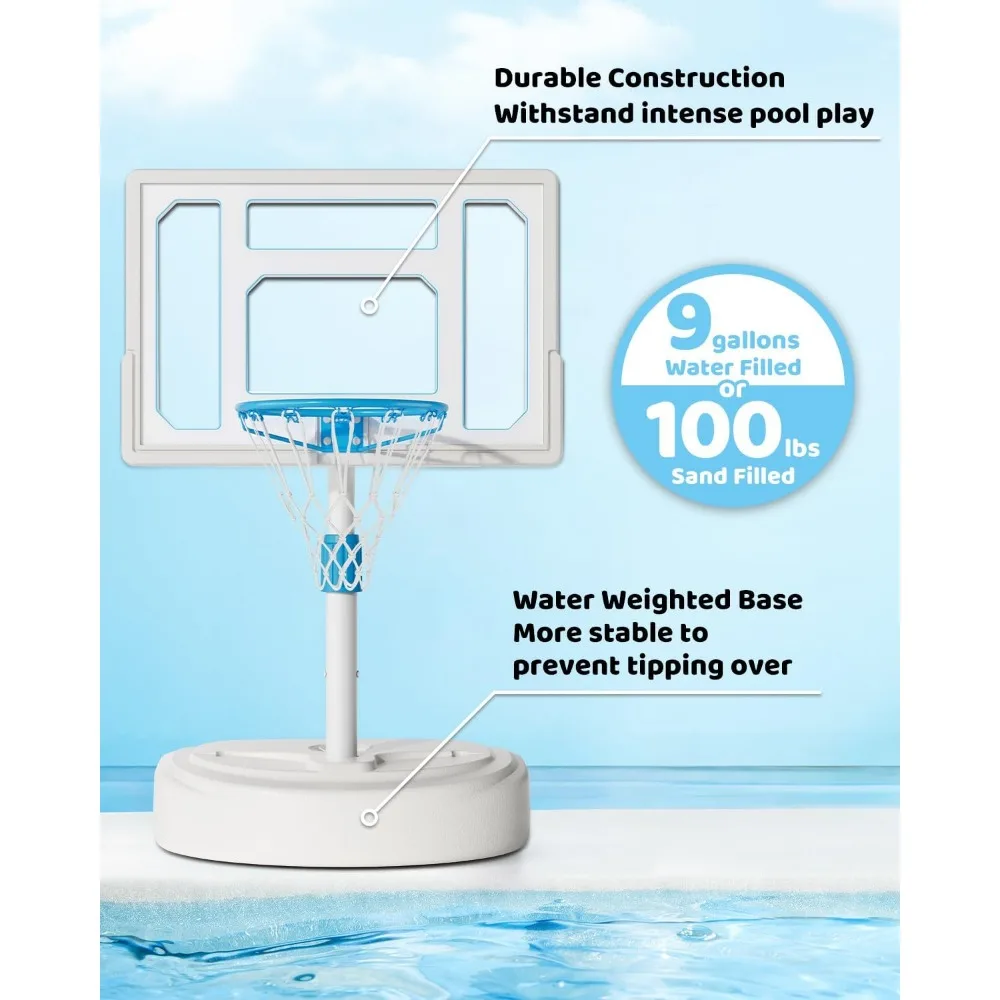 Porta da basket regolabile a bordo piscina in acciaio inossidabile con tabellone infrangibile da 32 pollici, perfetta per il divertimento in piscina e il tempo libero