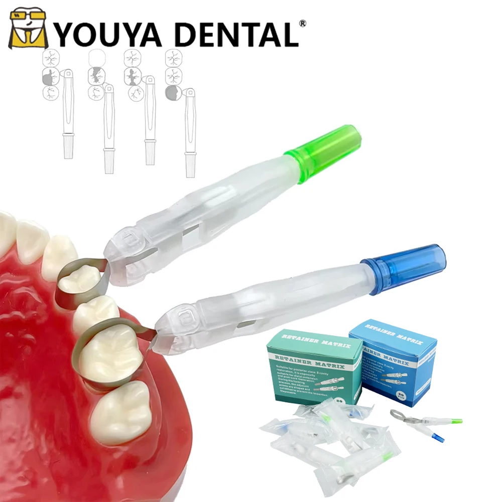 

20 шт., стоматологические матричные ленты, предварительно формованная секционная матричная система, рулонные матричные ленты, фиксатор, регулируемые стоматологические коронки, материалы