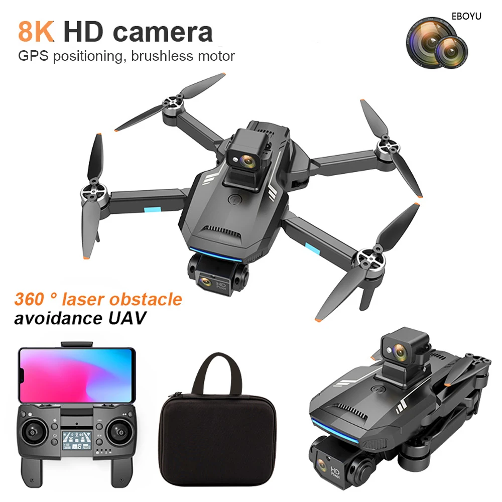 EBOYU G22 GPS RC Drone 5G WiFi FPV 8K Dual Cams 360 Laser Obstacle Avoidance Brushless Motor GPS Return RC Quadcopter Drone Toys