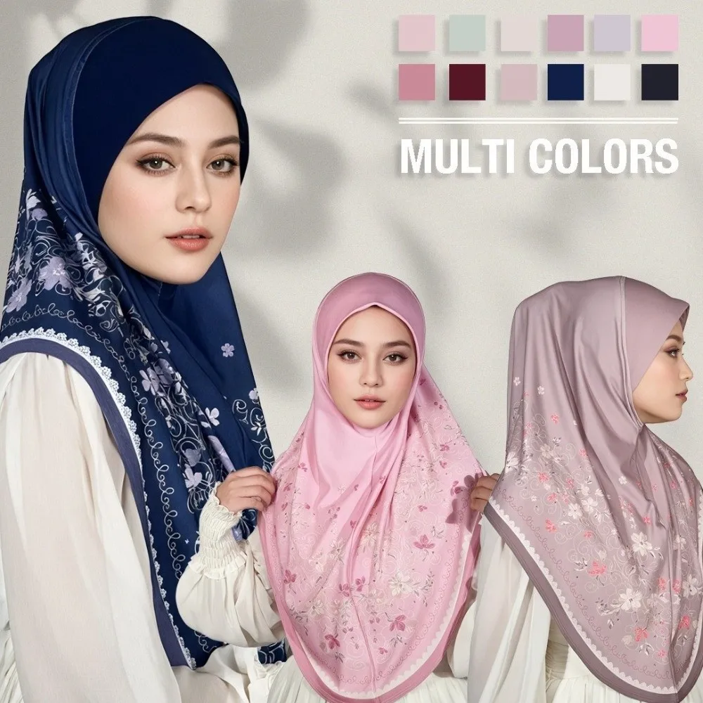 Breathable Eid Al-Fitr Long Floral Turban Adjustable Cotton Printed Arab Lady Headscarf Elastic Versatile Hijab Head Wrap Daily