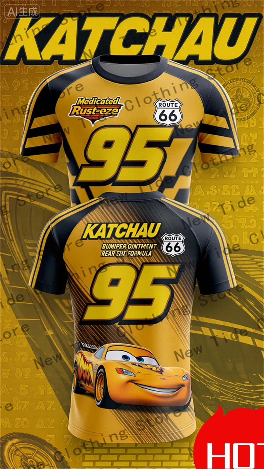 

Cars Movie Men T Shirt Cartoon 95 Print Lightning McQueen Tee Summer Fashion Top Adult Short Sleeve Casual Streetwear