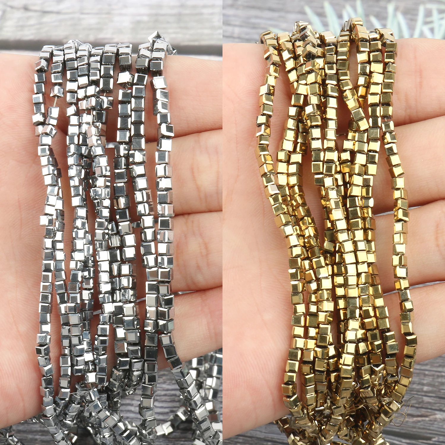 Faceted Silver color Gold color Crystal Glass Beads 2mm 3mm 4mm Cube Beads For Jewelry Making Waist Beads Material Loose Beads