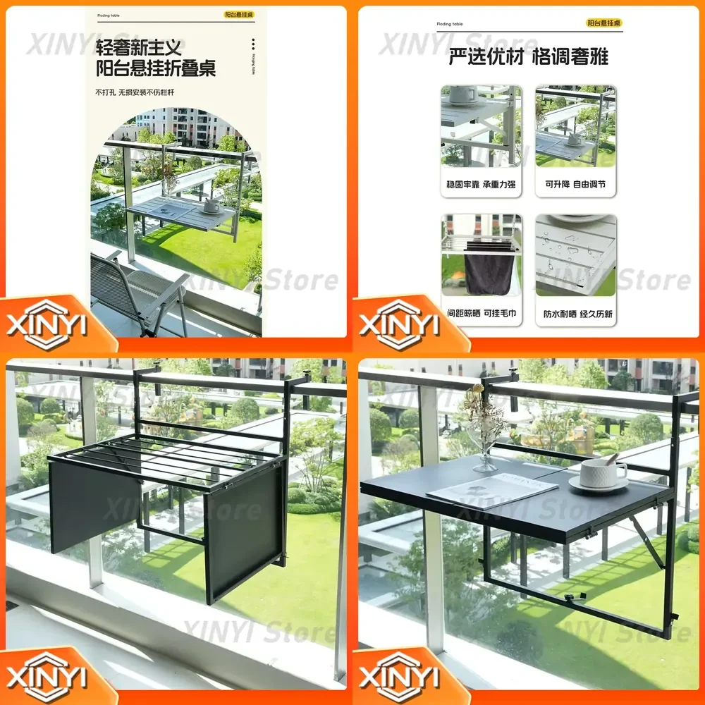 Folio Hanging Table for Balcony Railing Foldable Portable Outdoor Table Rust Proof Sun Resistant Hanging Desk for Small