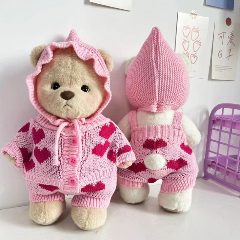 Conjunto de três peças de roupas cor de rosa, roupas de boneca urso, camisola do amor, decoração fofa, kawaii, apenas vendendo, venda quente, 30cm