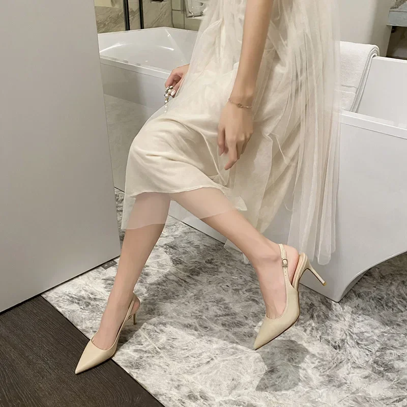 8cm Shoes Luxury Women Sandals Pointed Toe Thin High Heels Ankle Wrap White Wedding Bride Women Shoes 40 41