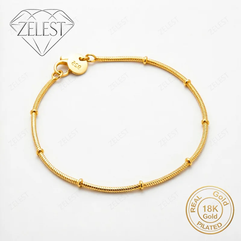 925 Sterling Silver 18K Gold Plated 8 Inch Simple Thin Chain Bracelet Women's Fashion Wedding Party Jewelry