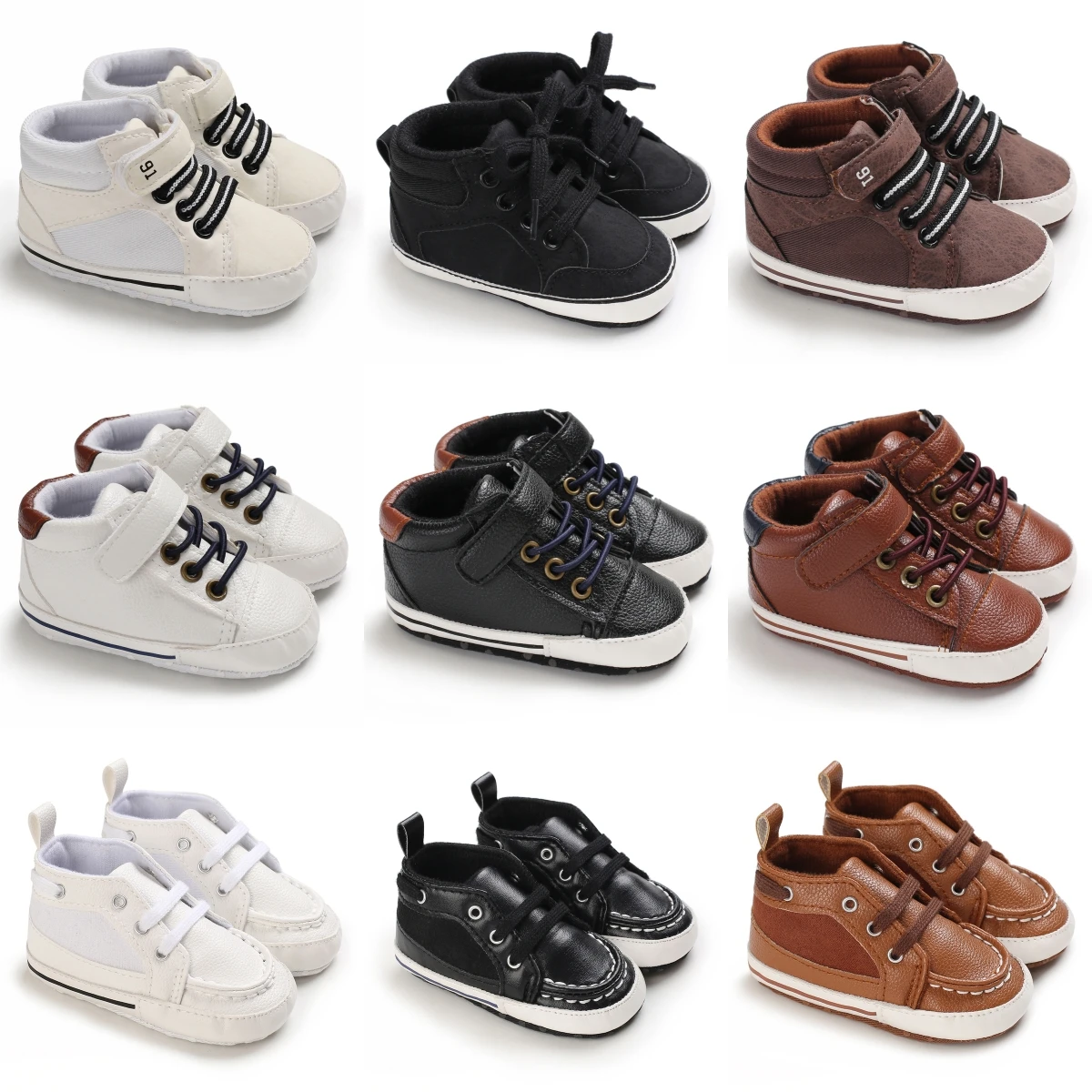 Spring and Autumn High Top With PU Anti Slip Baby Shoes 0-1 Year Old Baby Casual Sports Soft Soled Walking Shoes