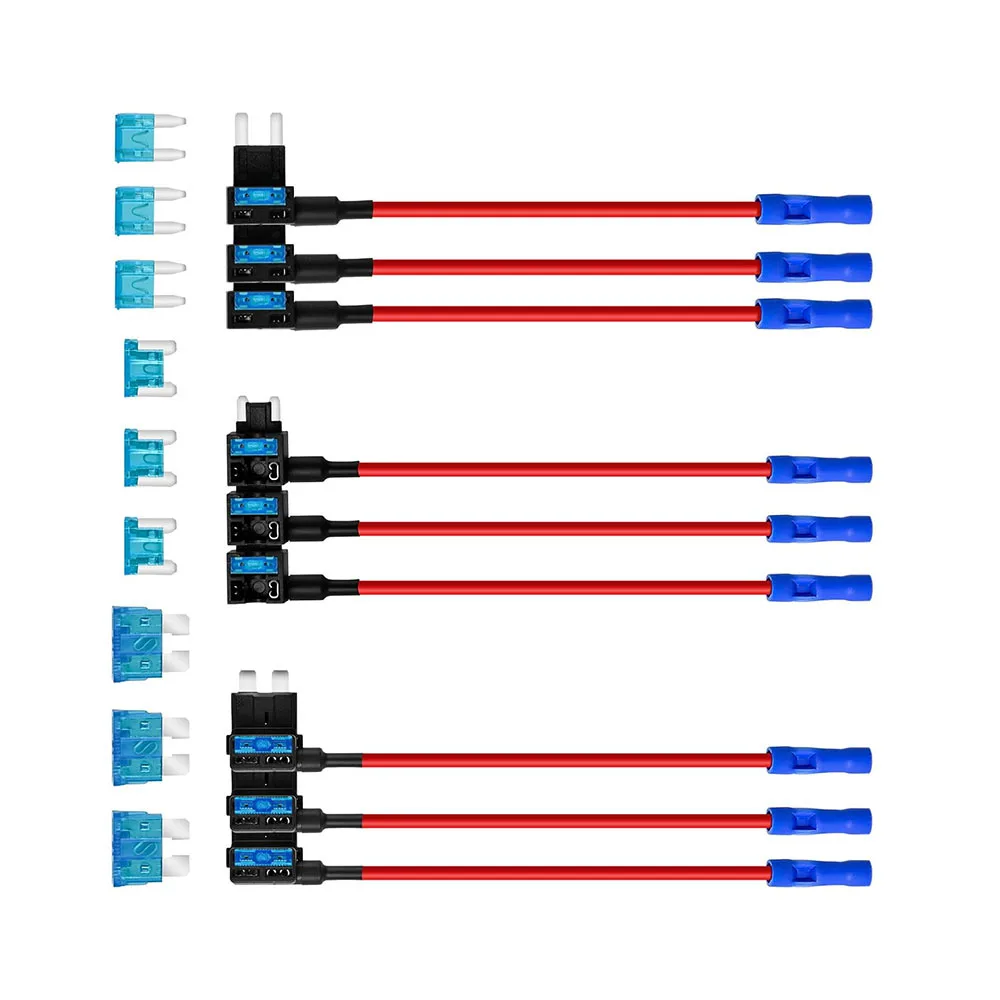 Car Add-on Fuse Tap Assortment 9Pcs Polybag Packed Zinc 15AMP Blade Fuse Mini Standard Low Profile Mini 12 Volt Vehicle