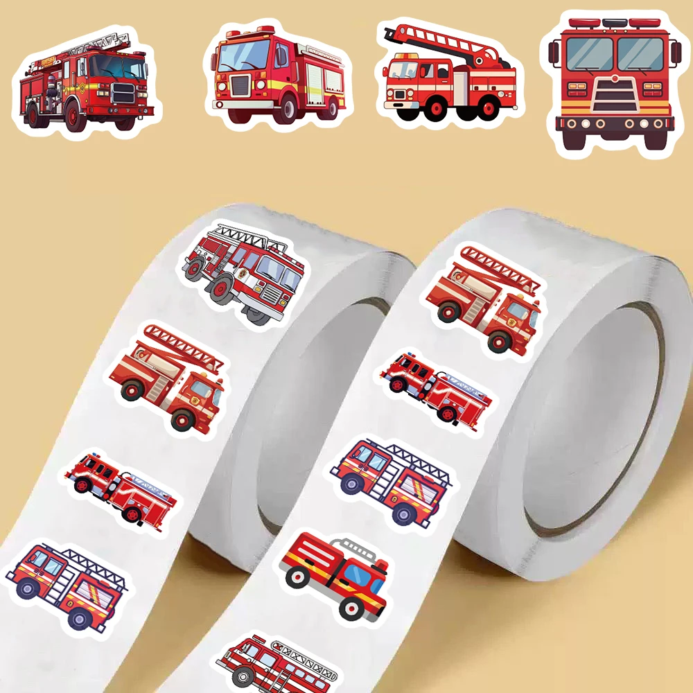 500PCS Fire Engine Roll Sticker Harajuku Laptop Bicycle Phone Paper Casual Luggage Coffee Gift Stationery Waterproof Stickers