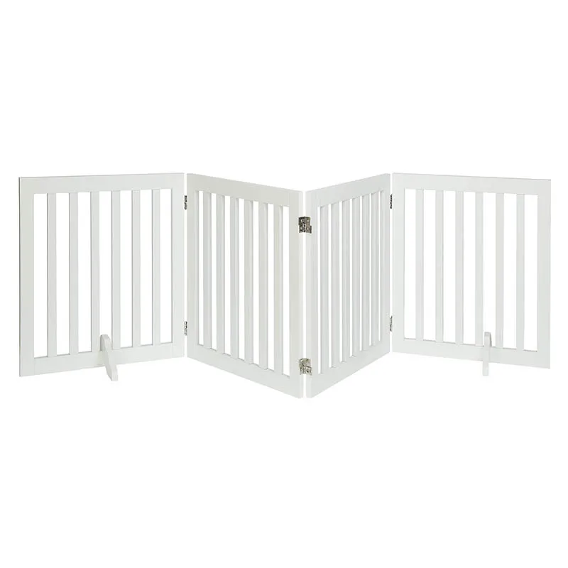 Freestanding Wooden Dog Gate, Foldable Pet Gate with 2PCS Support Feet Dog Barrier Indoor Pet Gate Panels for Stairs, , White